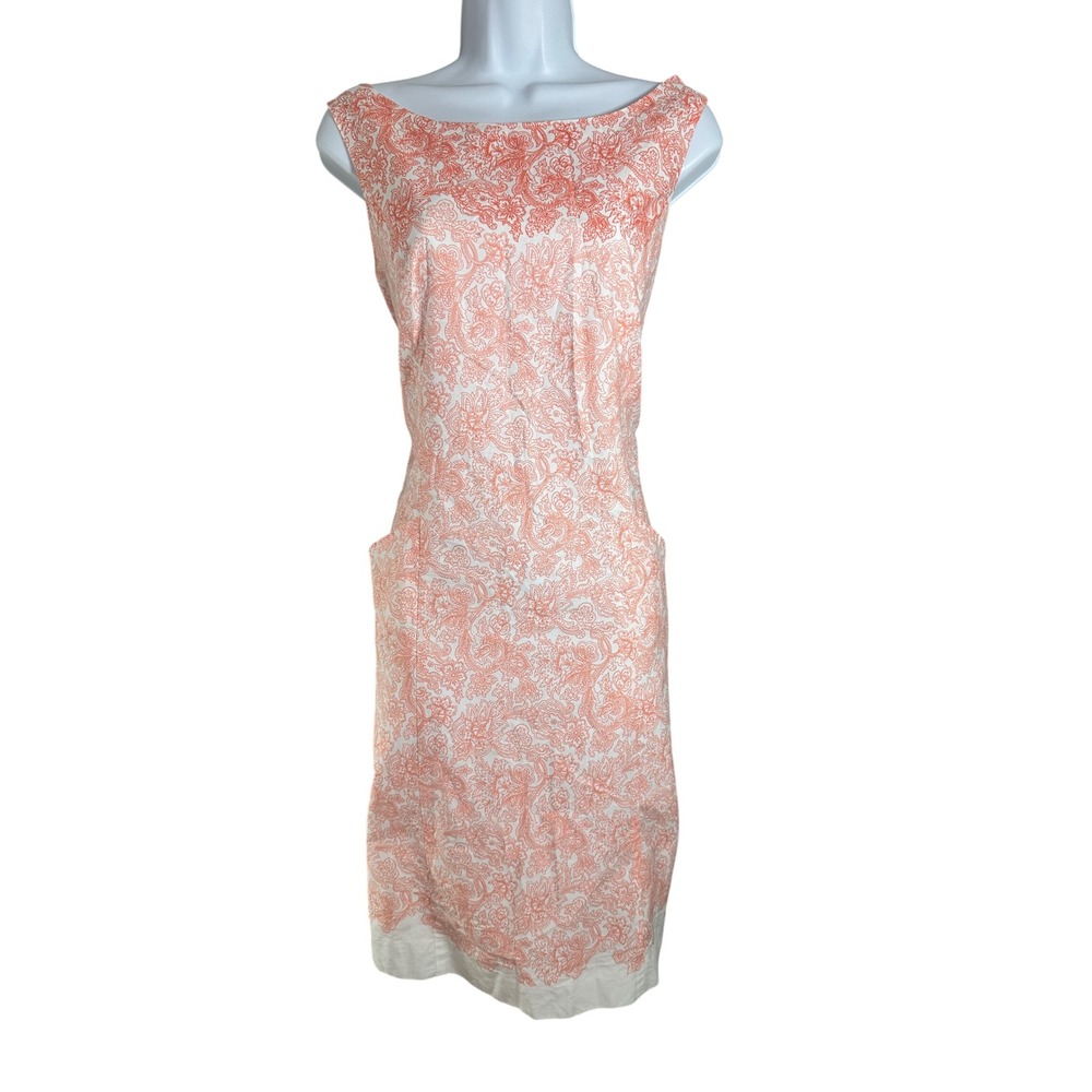 Pendleton Womens Orange White Paisley Cotton Sheath Dress Size 12 Boat Neck